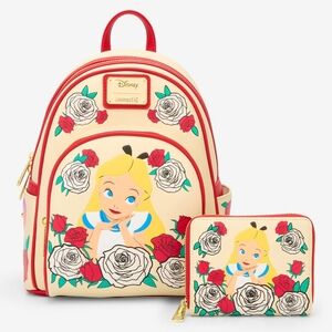 Loungefly Disney Alice Backpack and Wallet Set! - Cream and Red. Color Changing!